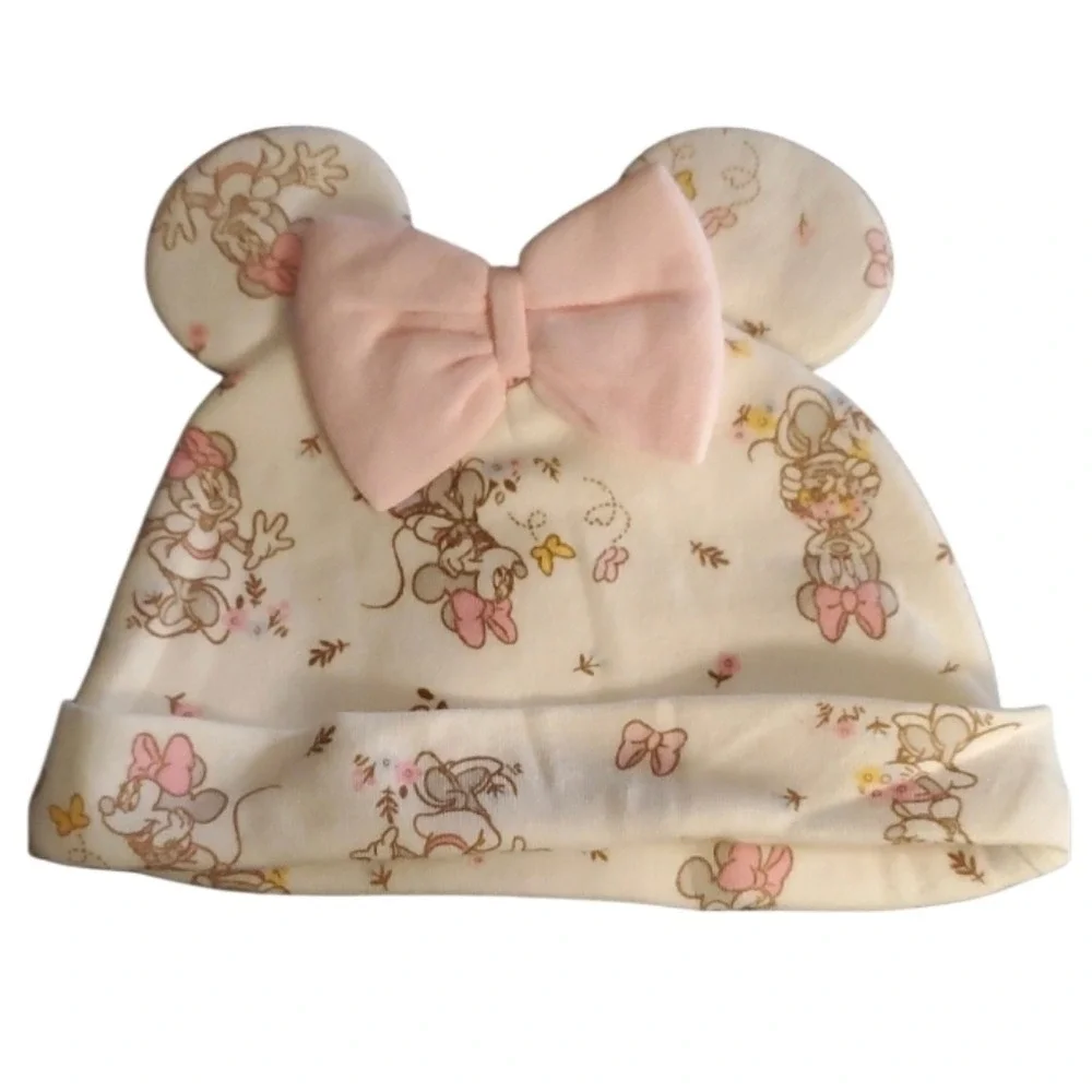 Disney Wishes & Dreams 3-6M Minnie Mouse Ear & Bow‎ Hat White & Pink
